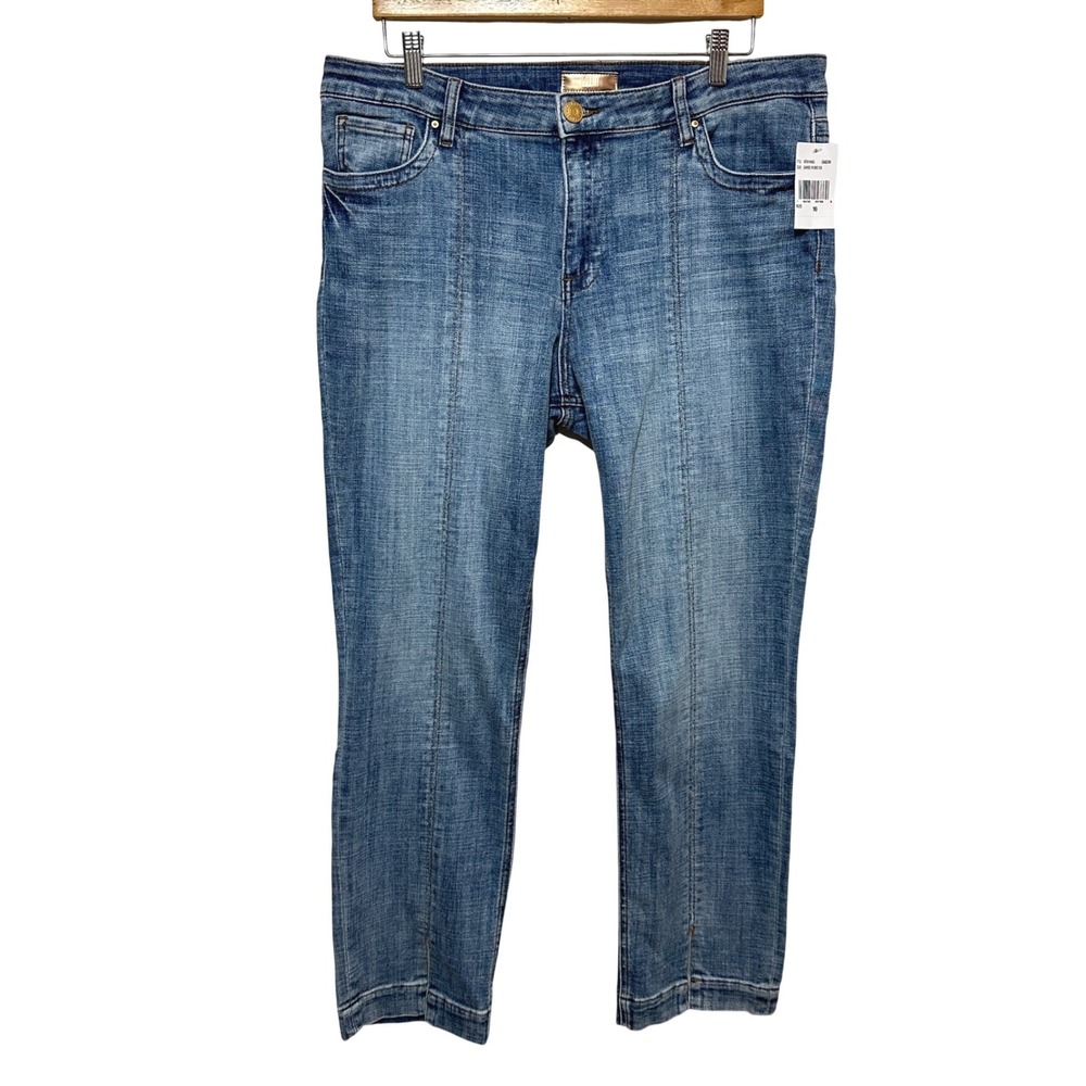 NEW Kut From The Kloth Stevie Straight Leg Jeans Women 16 Blue Seam Detail Denim